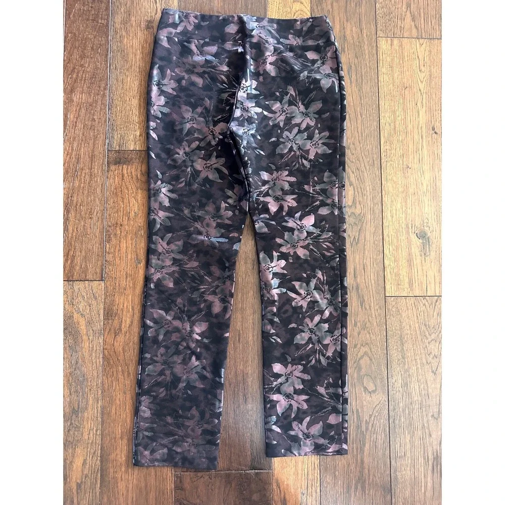 Soft Surroundings Womens Floral Metallic Print Leggings Pants Size 8 Style 27667